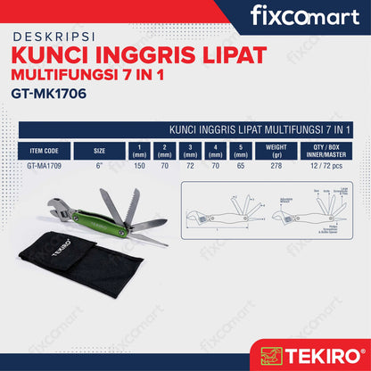 Tekiro Kunci Inggris Lipat Multifungsi 7 In 1 FIXCOMART