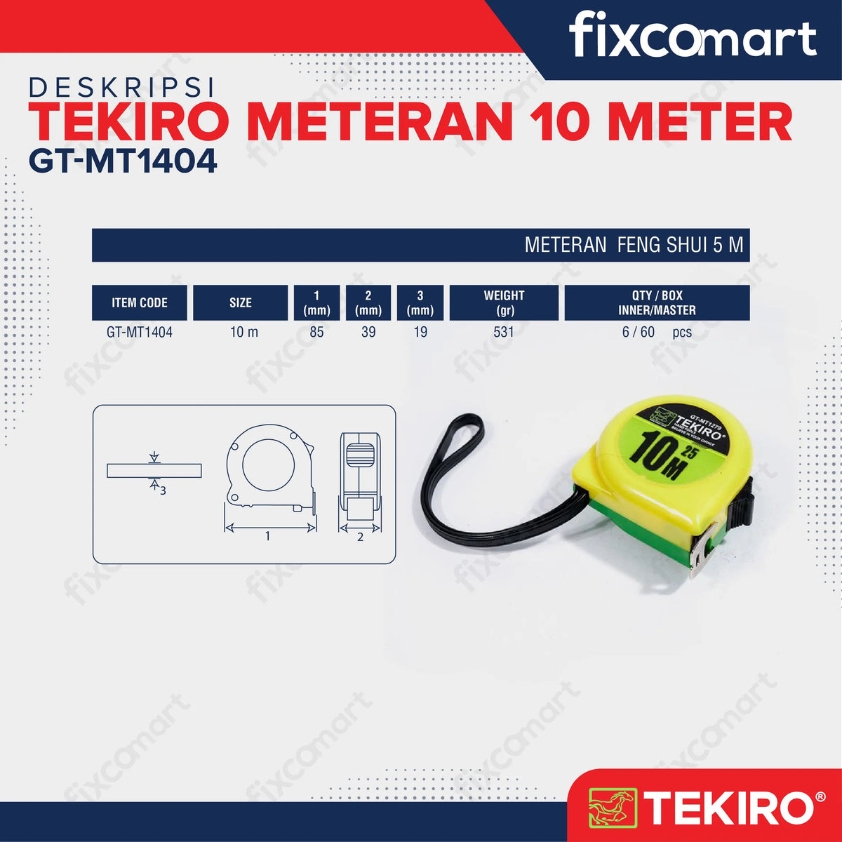 Tekiro Measurement Tape / Meteran 10 M FIXCOMART