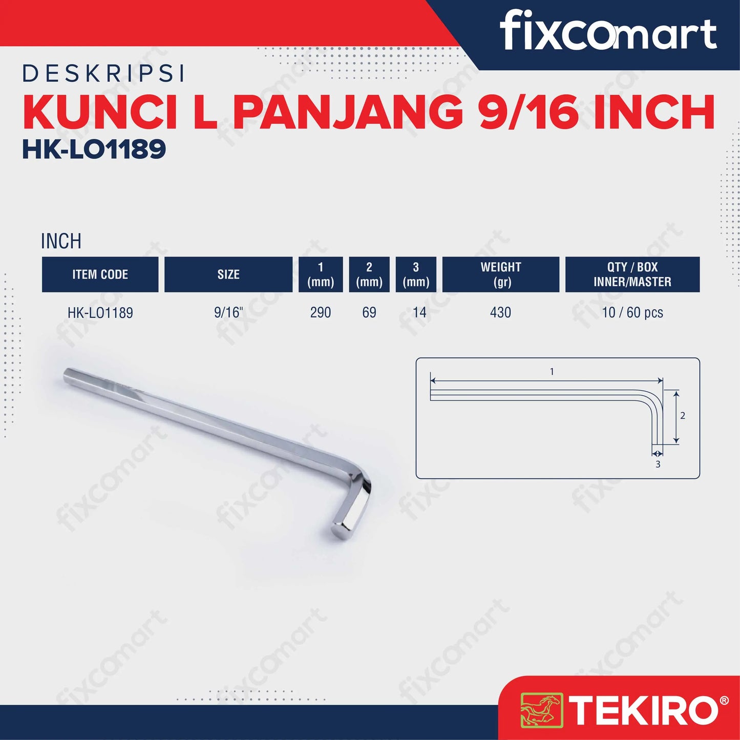 Tekiro Kunci L Panjang 9/16 Inch FIXCOMART
