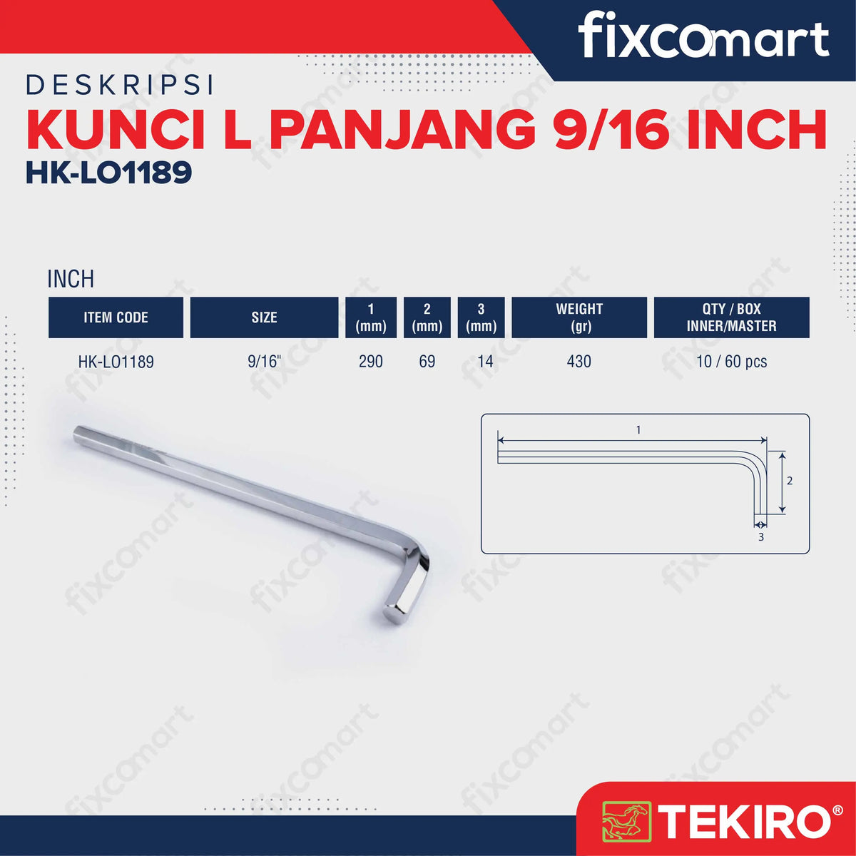 Tekiro Kunci L Panjang 9/16 Inch FIXCOMART