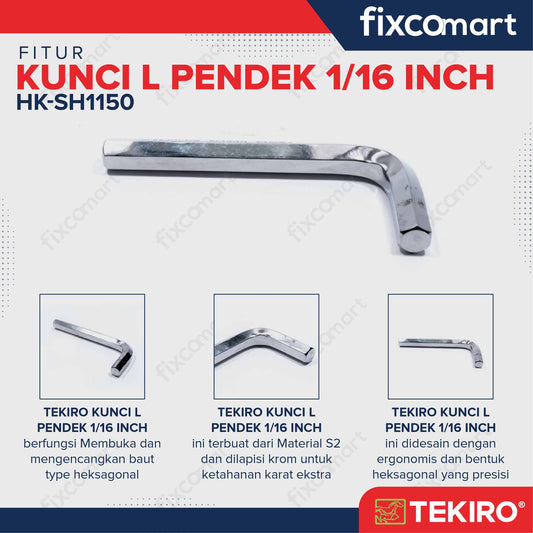 Tekiro Kunci L Pendek 1/16 inch / Hex Key Short