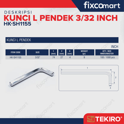 Tekiro Kunci L Pendek 5/32 inch / Hex Key Short