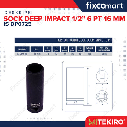 Tekiro Mata Sock Deep Impact 1/2 Inch 16 Mm 6Pt