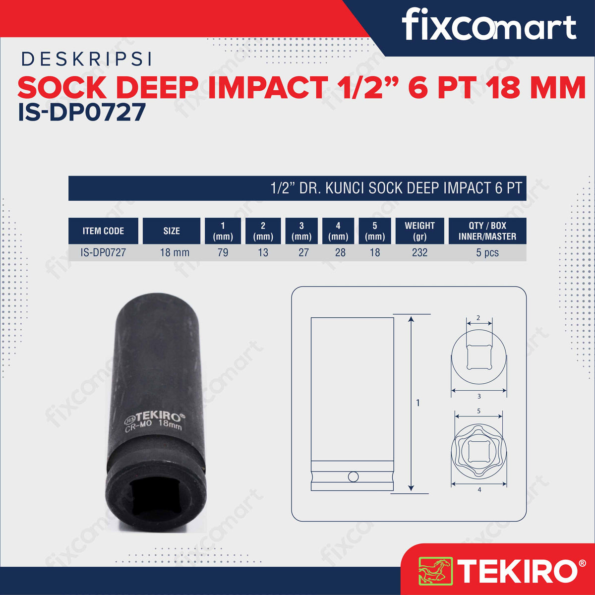 Tekiro Mata Sock Deep Impact 1/2 Inch 18 Mm 6Pt