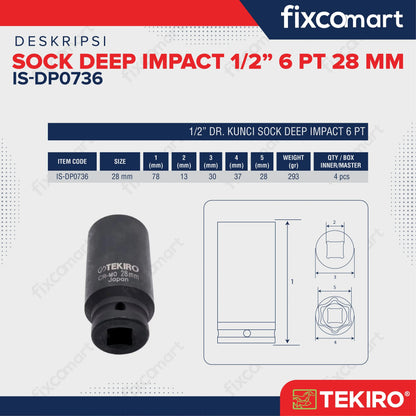 Tekiro Deep Impact / Mata Sock Socket 1/2 inch 6 PT - 28 mm FIXCOMART