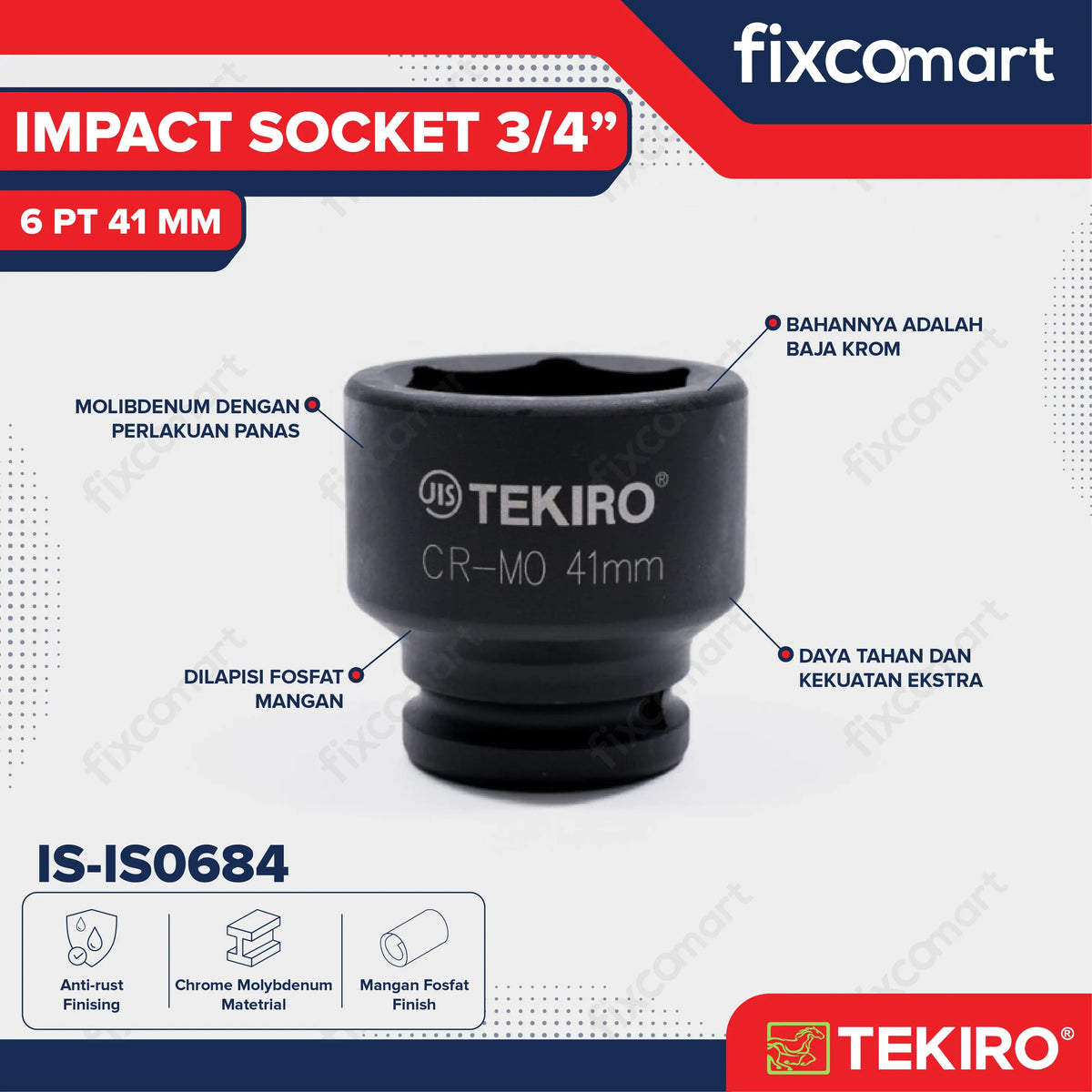 Tekiro Impact Socket 3/4 inch 6 PT 41 mm / Mata Sock Impact FIXCOMART