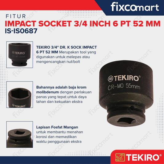 Tekiro Impact Socket 3/4 inch 6 PT 54 mm / Mata Sock Impact FIXCOMART