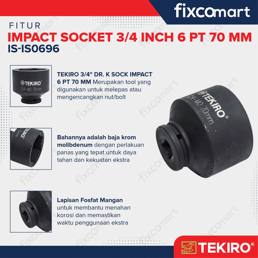 Tekiro Socket Impact 3/4 Inch 70 Mm 6 Pt / Mata Sock Impact FIXCOMART