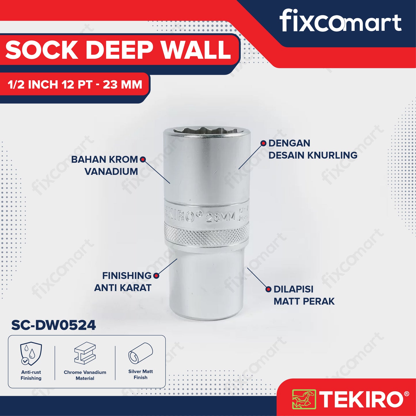 Tekiro Mata Sock Deep Wall 1/2 Inch 12PT 23 mm