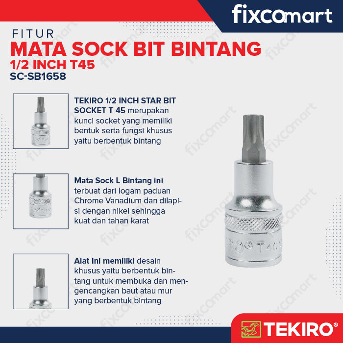 Tekiro Mata Sock Bit Bintang 1/2 Inch T45 / Tekiro Star Bit Socket