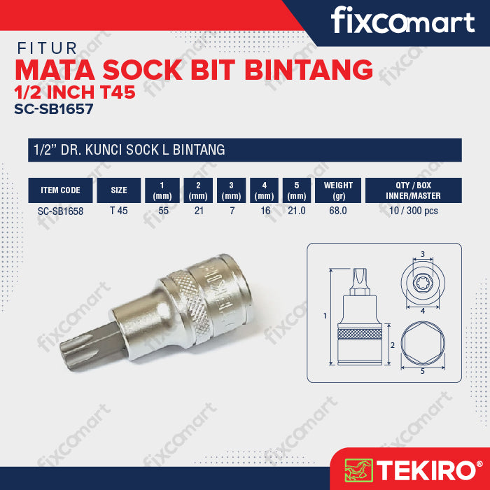 Tekiro Mata Sock Bit Bintang 1/2 Inch T45 / Tekiro Star Bit Socket