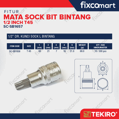 Tekiro Mata Sock Bit Bintang 1/2 Inch T45 / Tekiro Star Bit Socket
