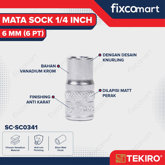 Tekiro Mata Sock 1/4 Inch 6 Mm 6 Pt FIXCOMART