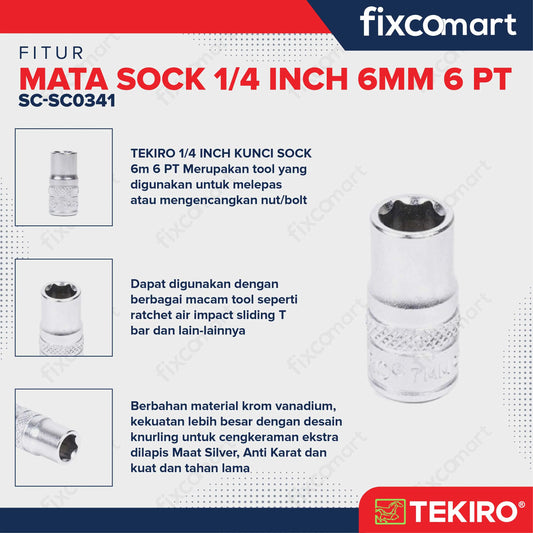 Tekiro Mata Sock 1/4 Inch 6 Mm 6 Pt FIXCOMART