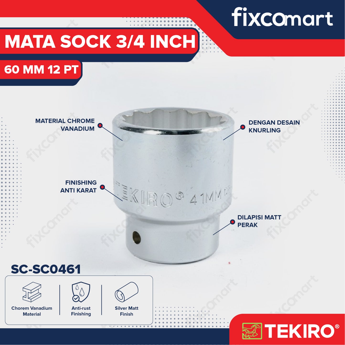 Tekiro Socket 3/4 Inch 60 mm 12 PT / Mata Sock 3/4 Inch