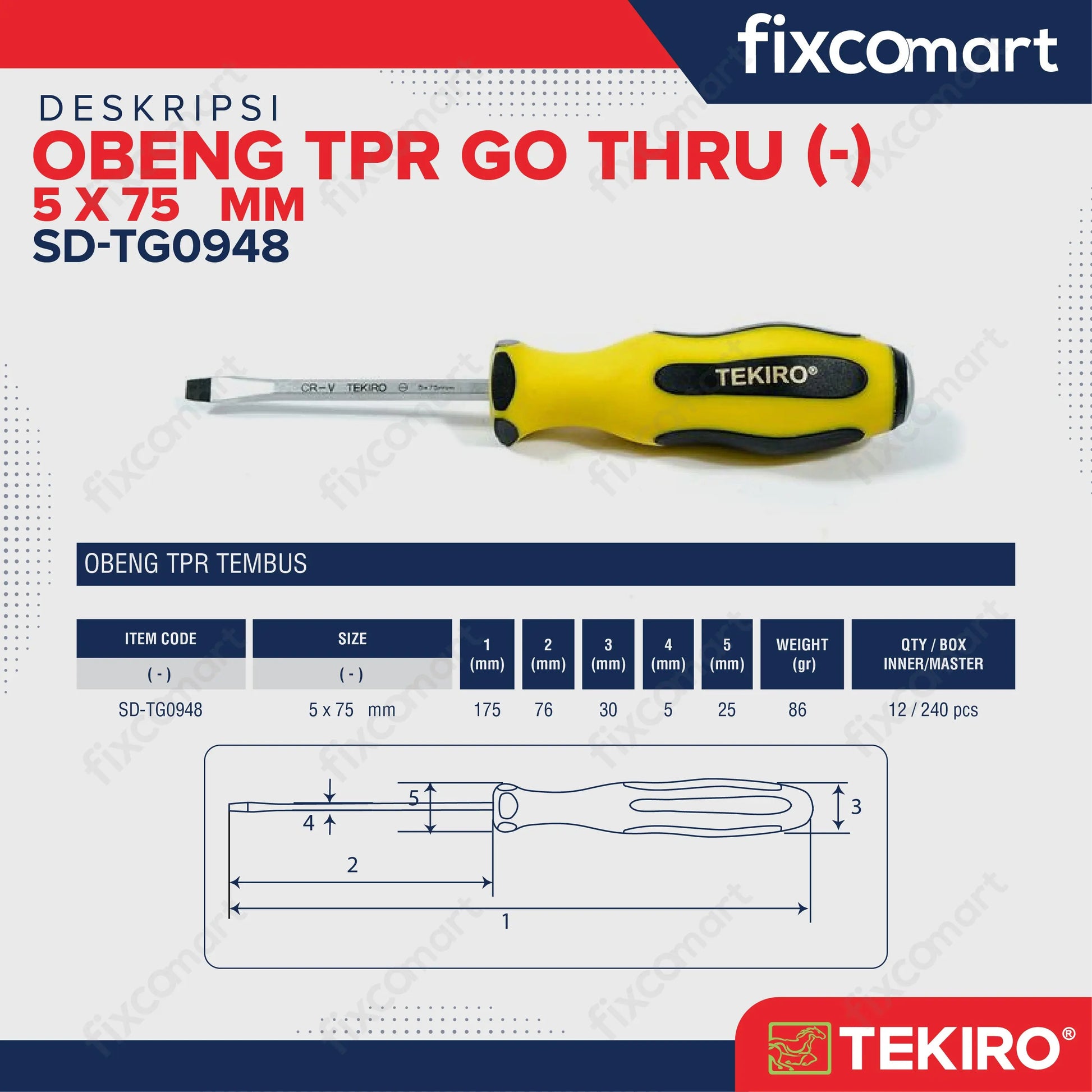 Tekiro Obeng TPR Ketok 5 X 75 mm FIXCOMART