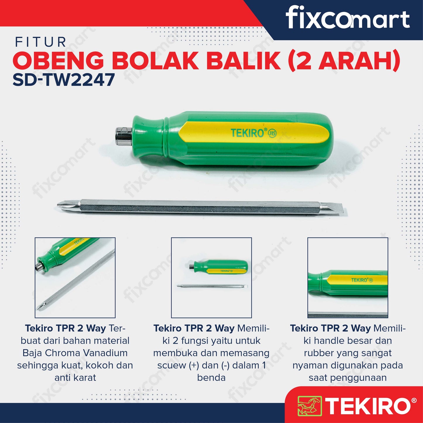 Tekiro Obeng Dua Arah /Obeng Bolak Balik Plus Minus Tekiro