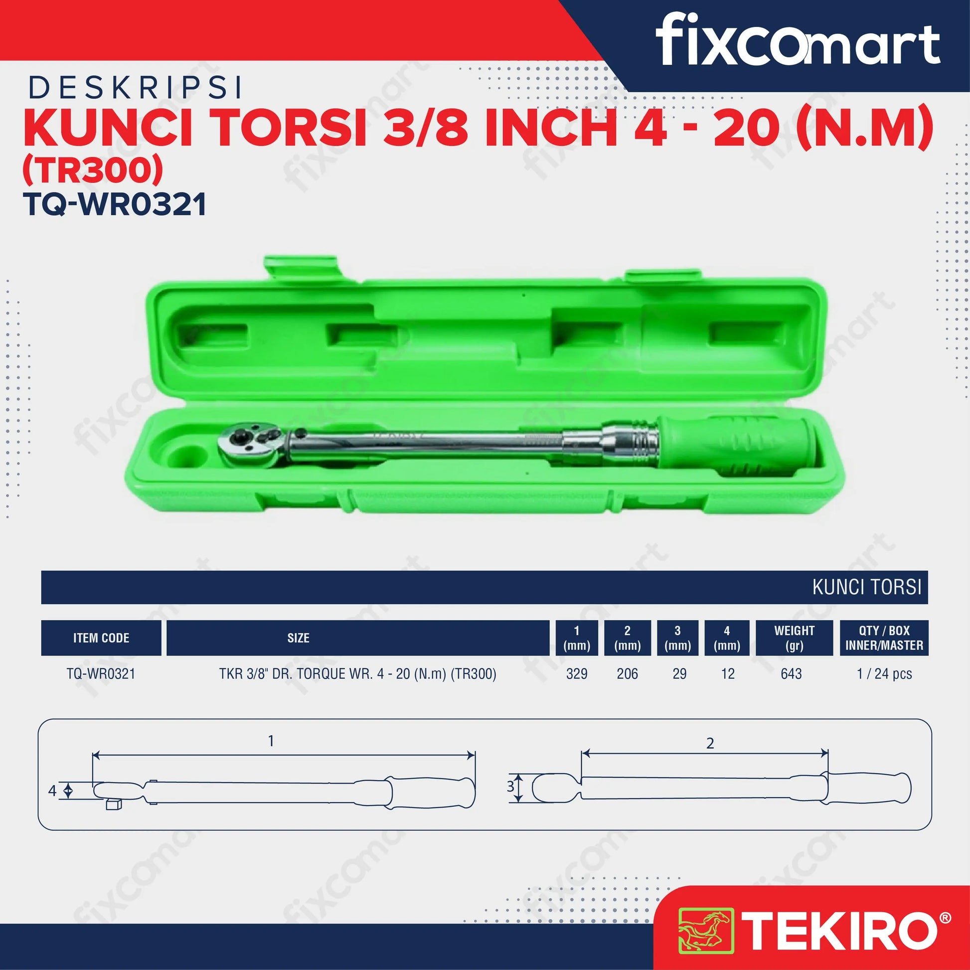 Tekiro Kunci Torsi 3/8 Inch 4-20 N.M (Tr300) / Tekiro Kunci Momen / Kunci Torque FIXCOMART