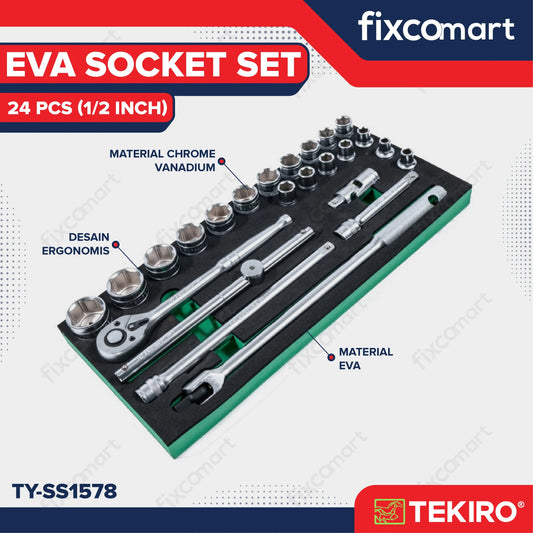 Tekiro Eva 1/2 Inch Dr Socket Set 24 Pcs FIXCOMART