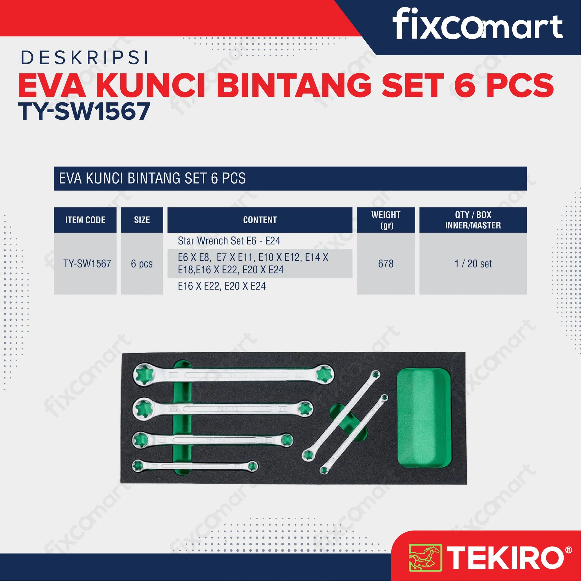 Tekiro Eva Kunci Ring Bintang Set 6 Pcs / Eva Star Wrench Set FIXCOMART