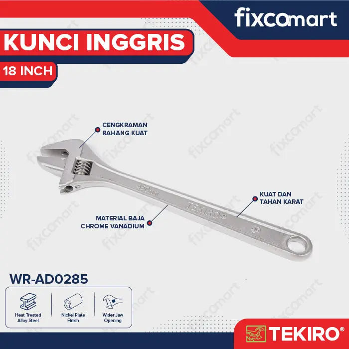 Tekiro Kunci Inggris 18 Inch (Chrome) FIXCOMART