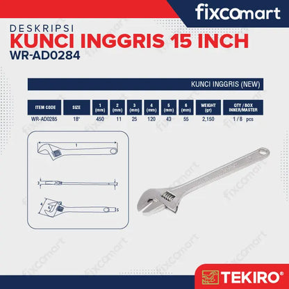 Tekiro Kunci Inggris 18 Inch (Chrome) FIXCOMART