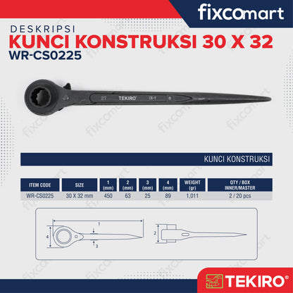 Tekiro Kunci Ring Double Ratchet 30 X 32 mm / Tekiro Contruction Wrench