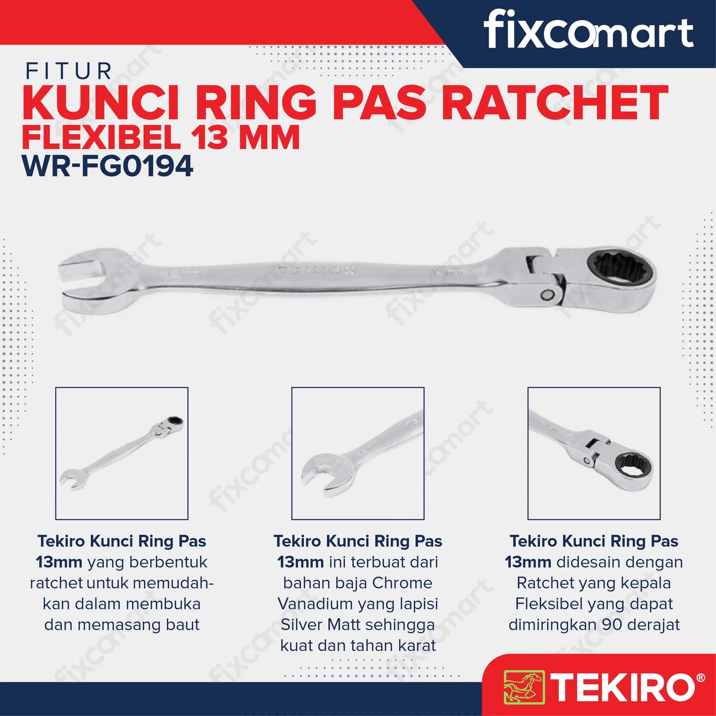 Tekiro Kunci Ring Pas Ratchet Flexsibel 13 mm FIXCOMART