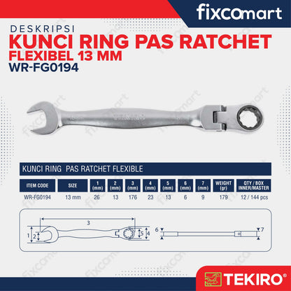 Tekiro Kunci Ring Pas Ratchet Flexsibel 13 mm FIXCOMART