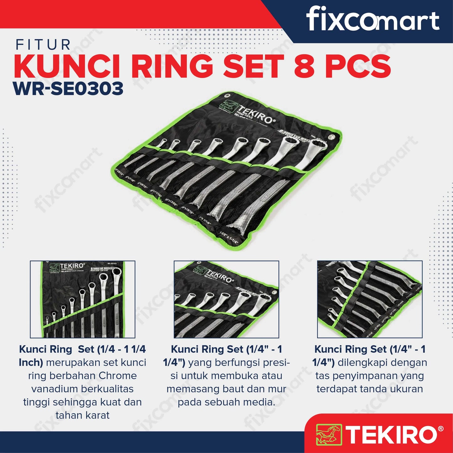 Tekiro Kunci Ring Set 8 Pcs 1/4 - 1 1/4 Inch / Kunci Ring Inch Set FIXCOMART