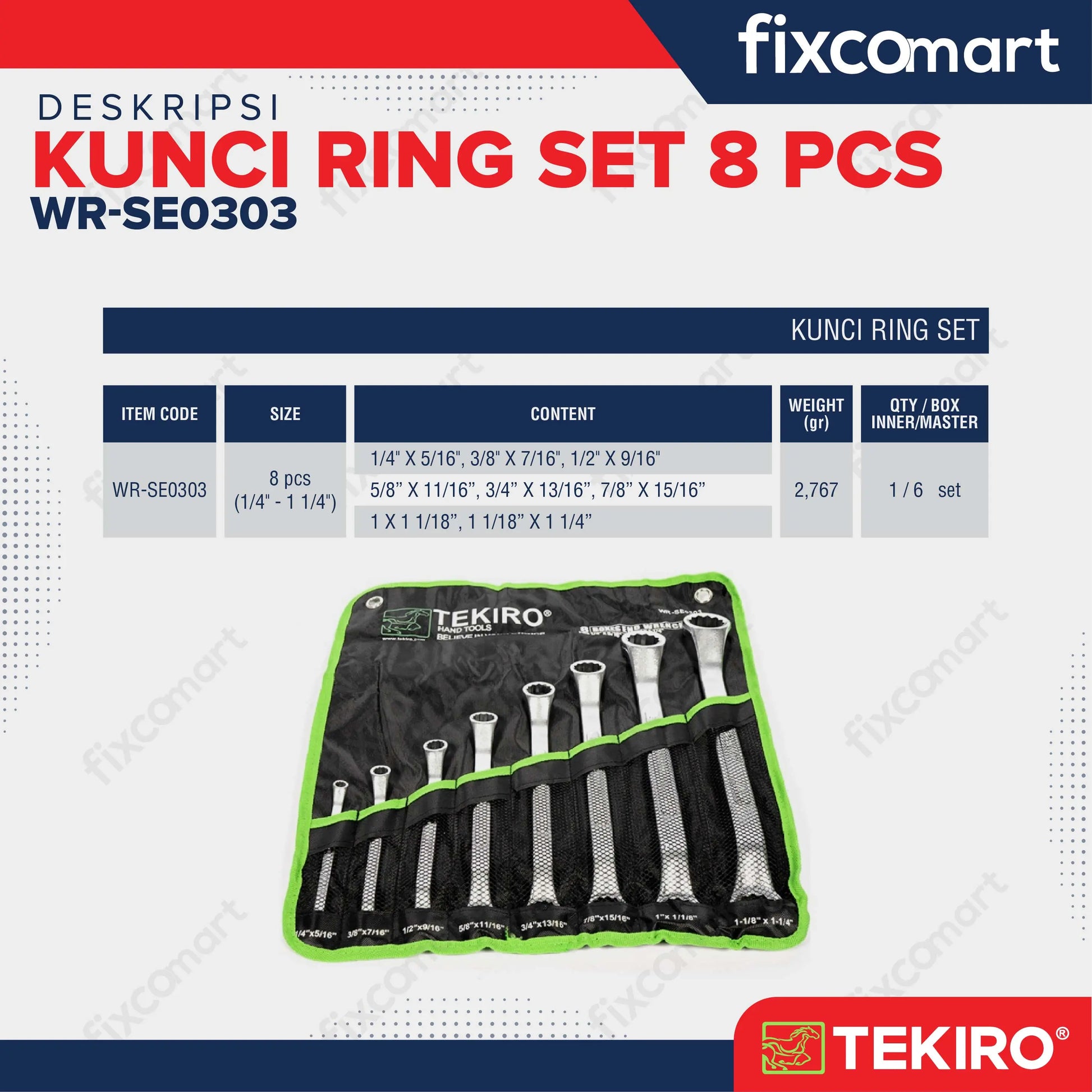 Tekiro Kunci Ring Set 8 Pcs 1/4 - 1 1/4 Inch / Kunci Ring Inch Set FIXCOMART