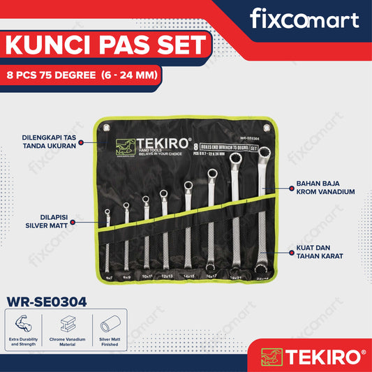 Tekiro Kunci Ring Set 8 Pcs 75 Derajat (6-24 Mm) / Box End Wrench