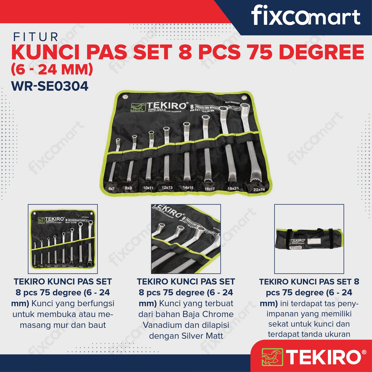 Tekiro Kunci Ring Set 8 Pcs 75 Derajat (6-24 Mm) / Box End Wrench
