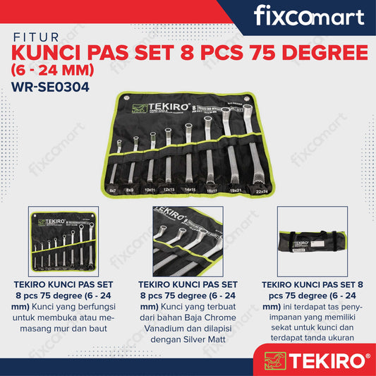 Tekiro Kunci Ring Set 8 Pcs 75 Derajat (6-24 Mm) / Box End Wrench