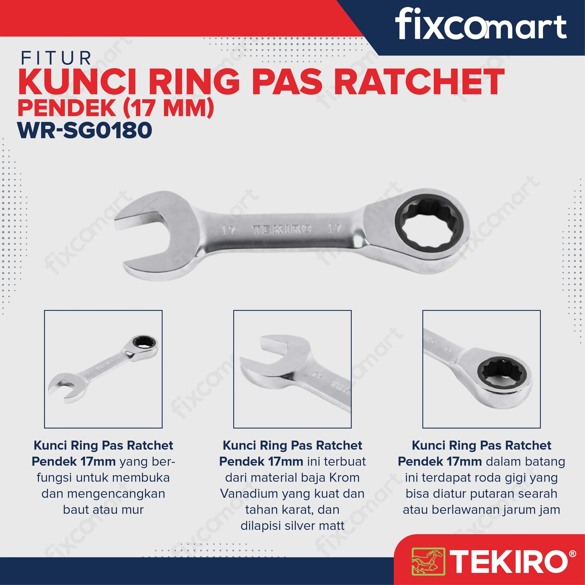 Tekiro Kunci Ring Pas Ratchet Pendek 17 Mm FIXCOMART