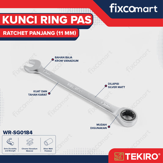 Tekiro Kunci Ring Pas Ratchet 11 mm Panjang