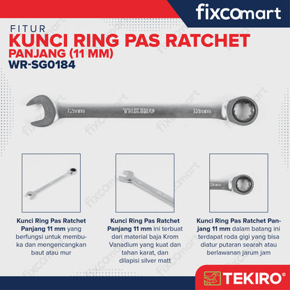 Tekiro Kunci Ring Pas Ratchet 11 mm Panjang