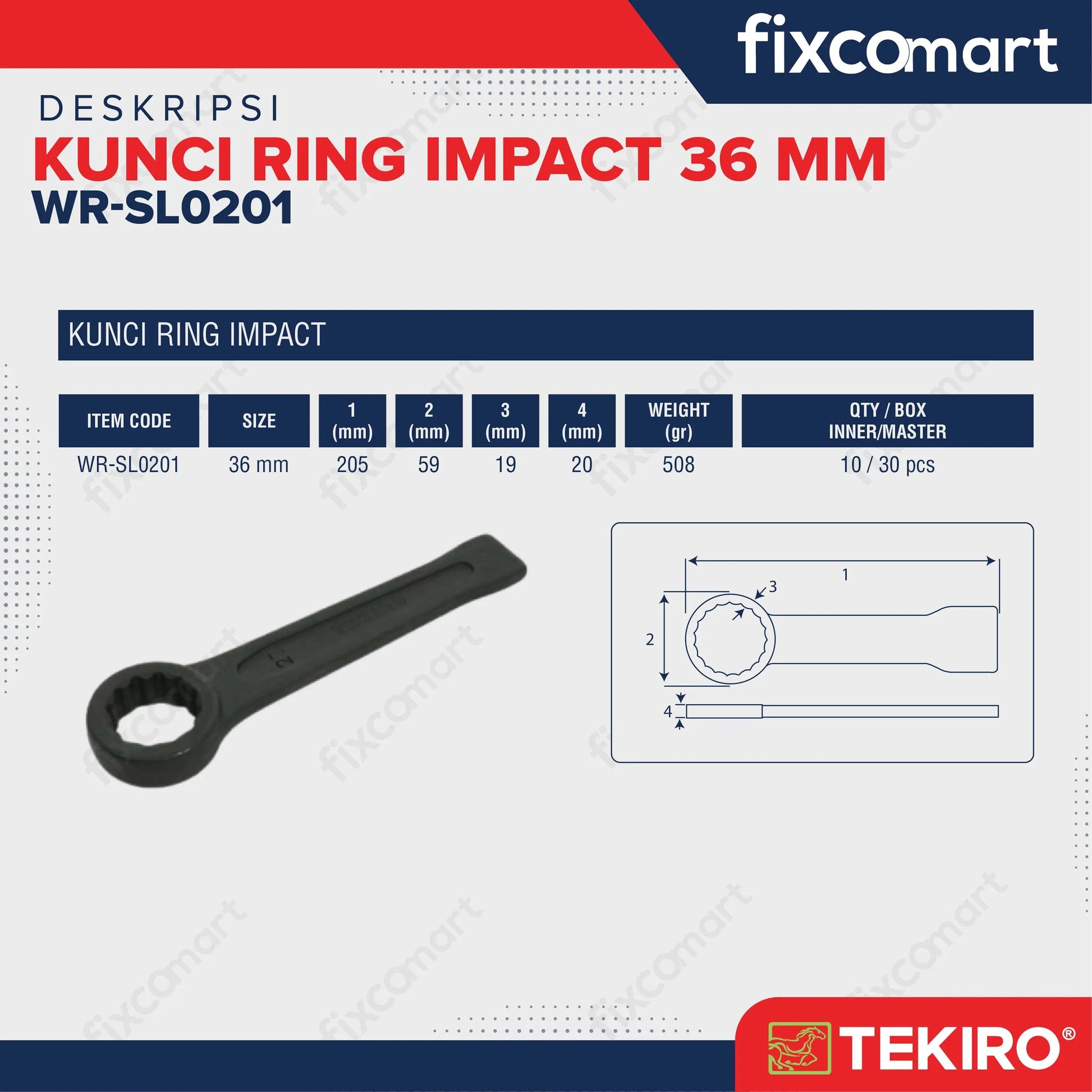 Tekiro Kunci Ring Impact 36 Mm / Tekiro Kunci Ring Pukul / Tekiro Slogging Wrench FIXCOMART