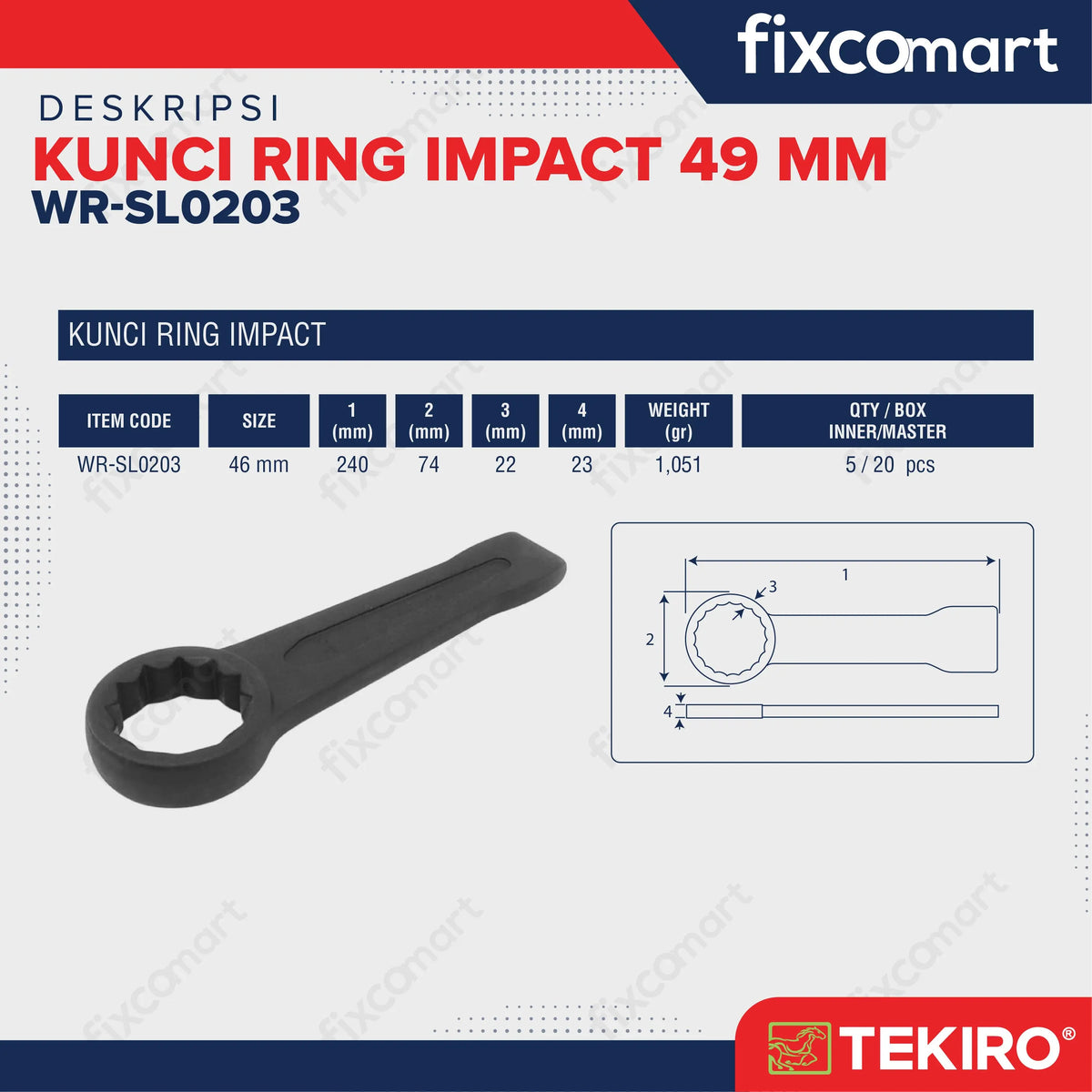 Tekiro Kunci Ring Pukul 49 mm / Kunci Ring Pukul / Tekiro Slogging Wrench FIXCOMART