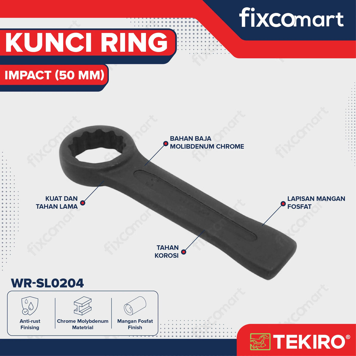 Tekiro Kunci Ring Ketok Pukul 50 mm / Tekiro Slogging Wrench 50 mm FIXCOMART