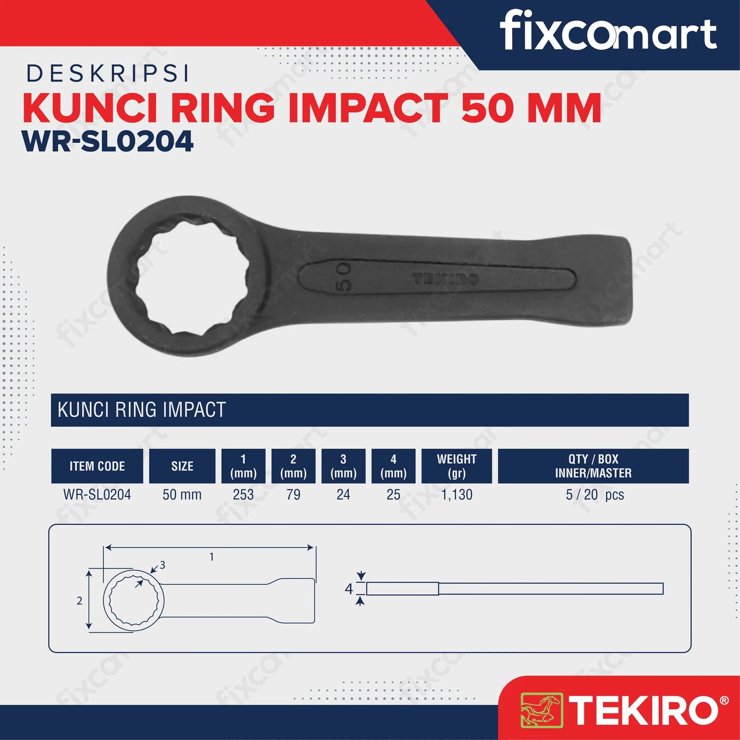 Tekiro Kunci Ring Ketok Pukul 50 mm / Tekiro Slogging Wrench 50 mm FIXCOMART