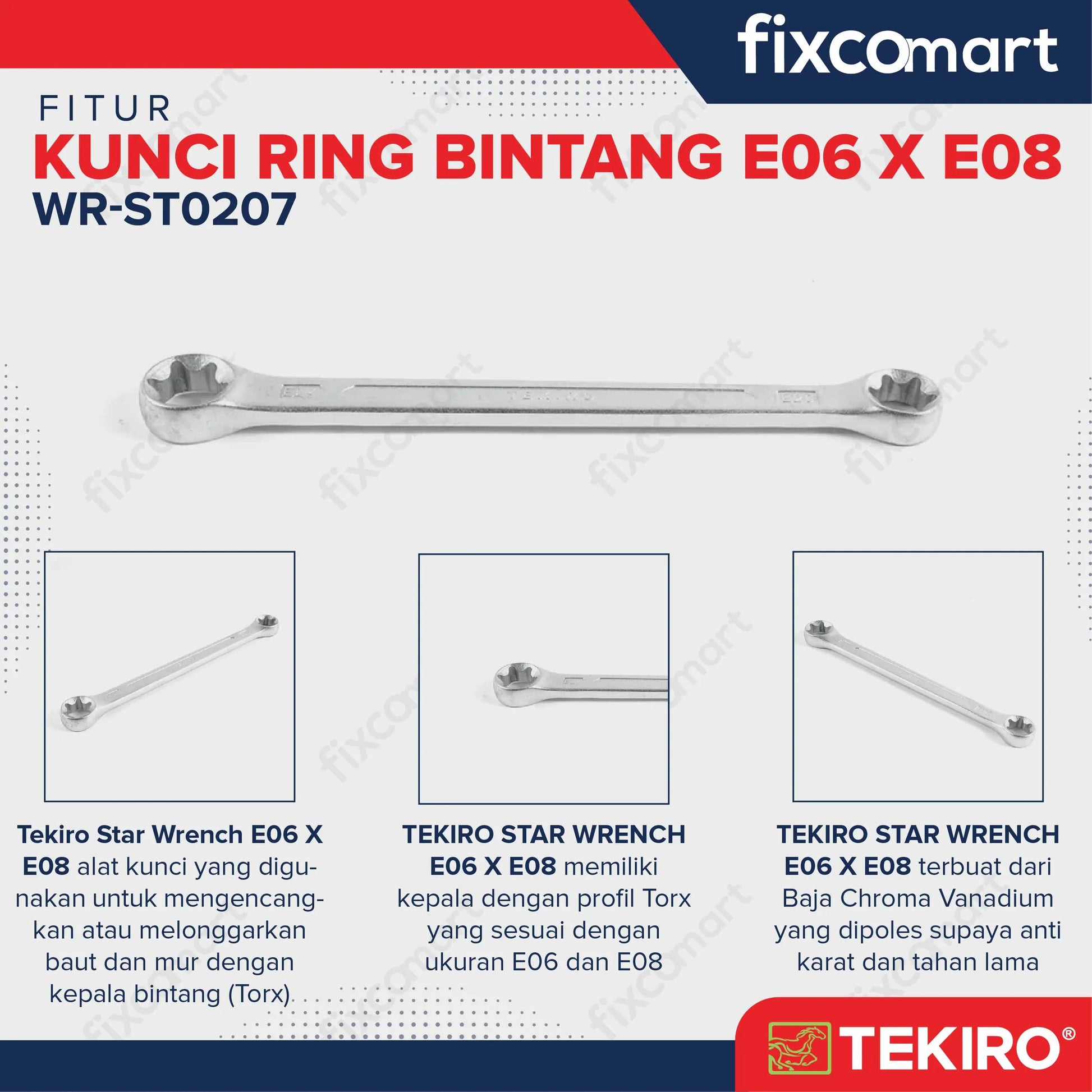 Tekiro Kunci Ring Bintang E6 X E8 / Tekiro Star Wrench FIXCOMART