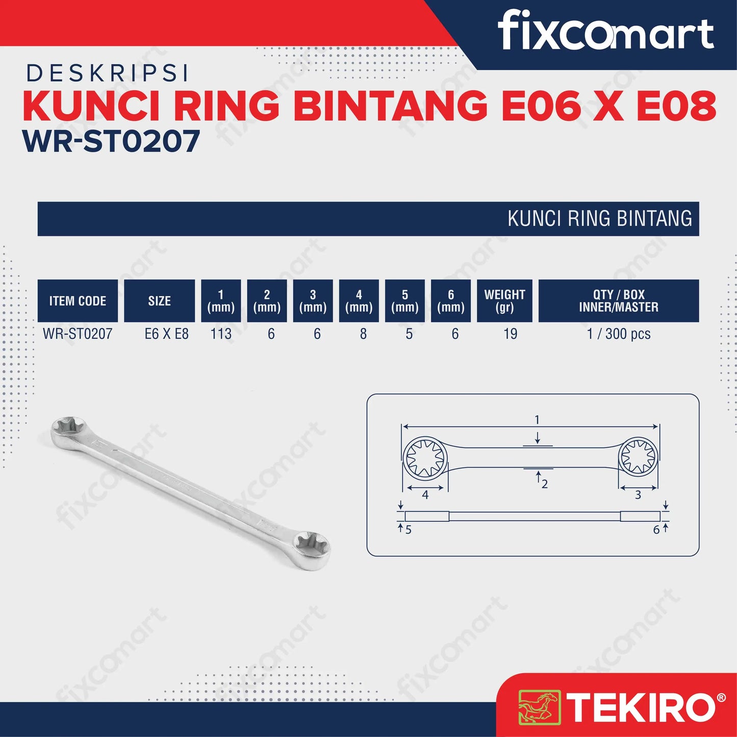 Tekiro Kunci Ring Bintang E6 X E8 / Tekiro Star Wrench FIXCOMART