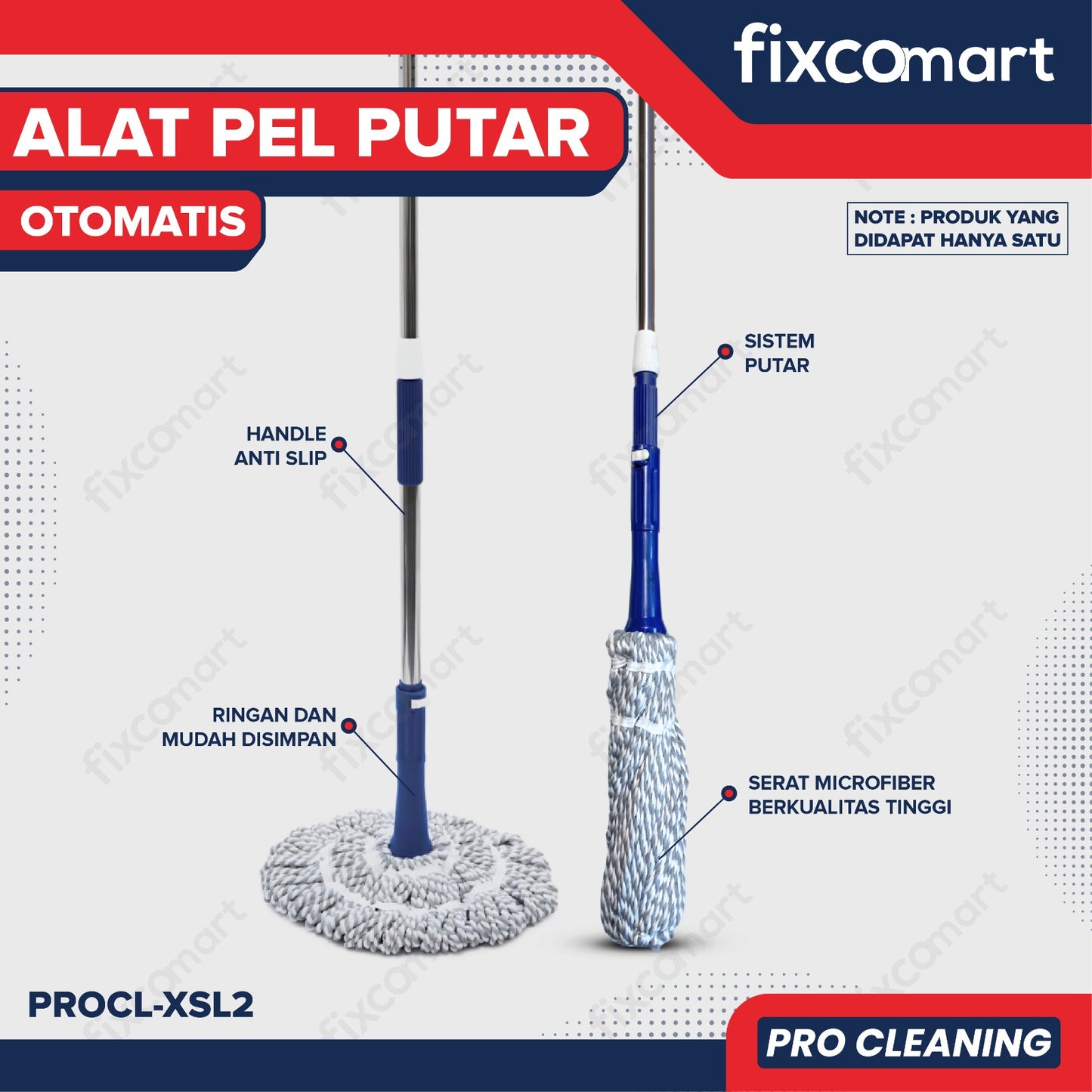 Fixcomart Pro Cleaning Alat Pel Putar Otomatis Magic Telescopic Self Twisting  - Alat Pel Lantai Putar Otomatis Magic Mop Stainless Steel