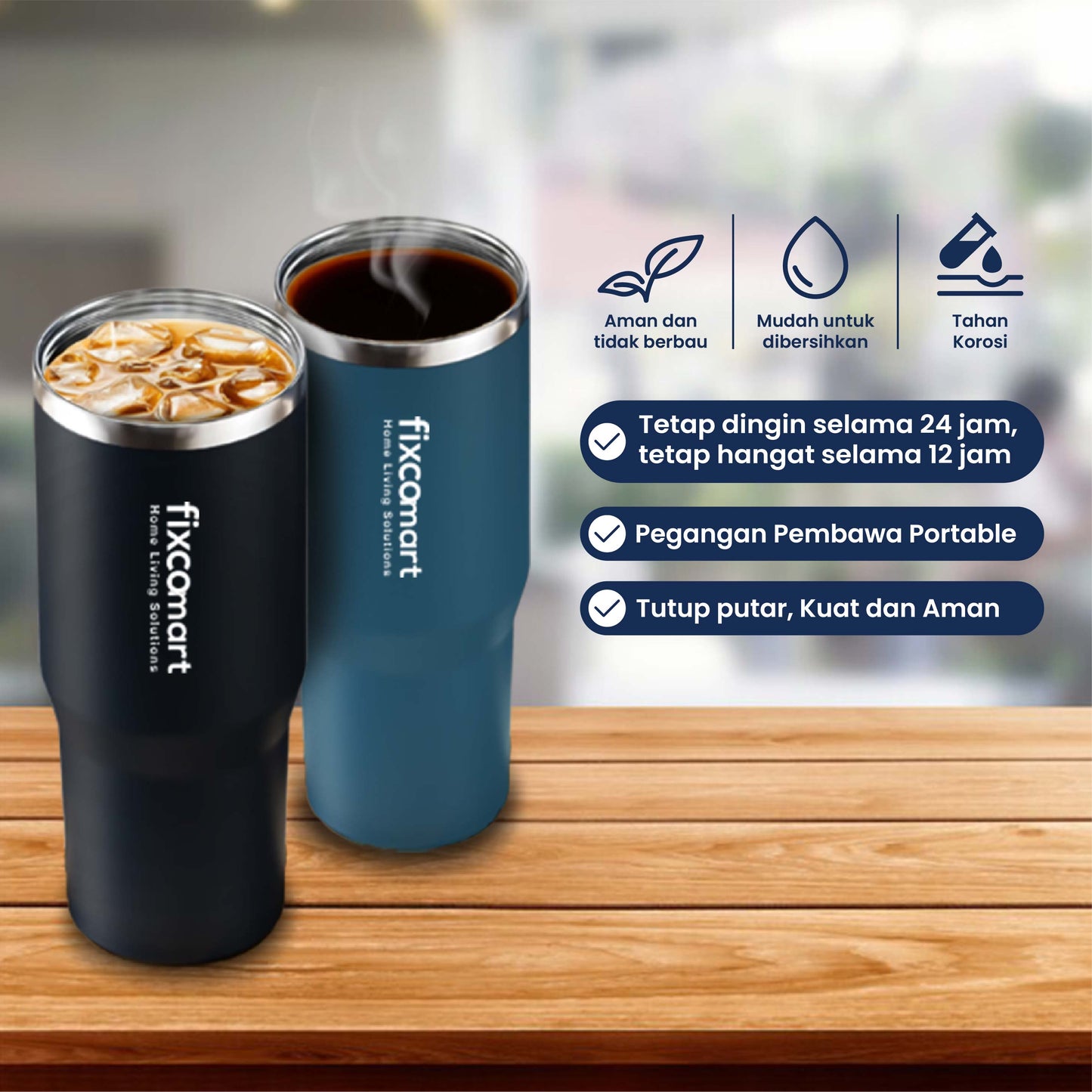 FIXCOMART TUMBLER Stainless 900ML - Botol Minum besar Menjaga suhu Panas dan Dingin Portable BPA FREE STAINLESS 304