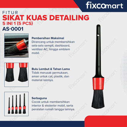 Sikat Kuas alat Detailing 5 Pcs Pembersih Debu Exterior Interior Dashboard 5 in 1 - Paket kuas detailing Interior Exterior Ruang Mesin Velg Mobil 5 IN 1