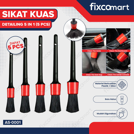 Sikat Kuas alat Detailing 5 Pcs Pembersih Debu Exterior Interior Dashboard 5 in 1 - Paket kuas detailing Interior Exterior Ruang Mesin Velg Mobil 5 IN 1