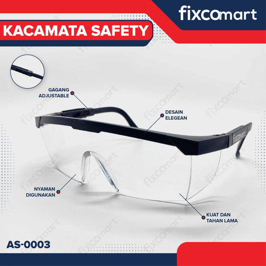 Fixcomart Kacamata Safety Pelindung Mata Anti Debu & Serpihan - Pelindung Mata Tukang & Proyek- Kacamata Kerja Tahan Benturan