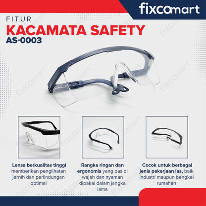 Fixcomart Kacamata Safety Pelindung Mata Anti Debu & Serpihan - Pelindung Mata Tukang & Proyek- Kacamata Kerja Tahan Benturan