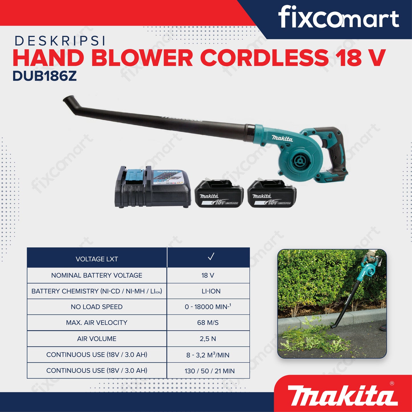 Makita Hand Blower DUB186Z Cordless 18 V Mesin Peniup Angin Baterai - Alat peniup angin